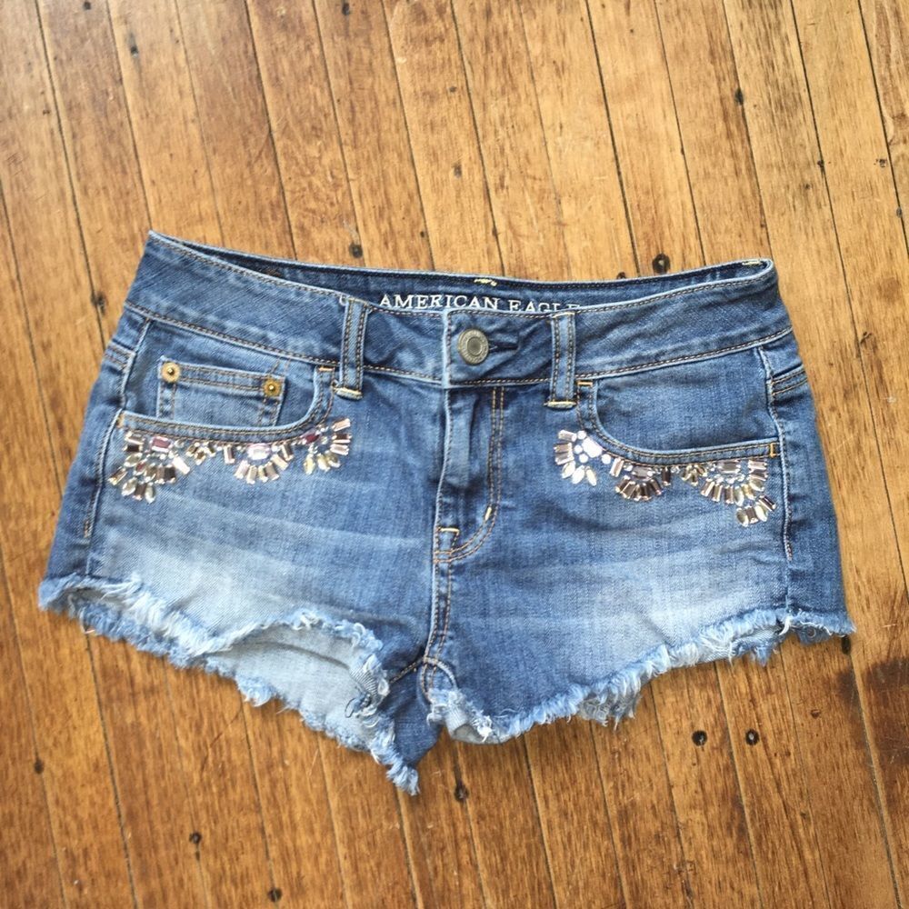 American Eagle bling detail stretch size 0 denim shorts
